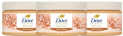 Dove exfoliante corporal de cacao caliente en estuche frontal para exfoliación suave.