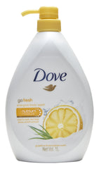 Dove Go Fresh Energize muestra la botella frontal para iniciar la rutina de ducha.