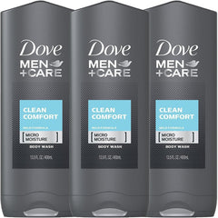 Dove Men+Care Clean Comfort, botella de gel para piel hidratada y fresca tras la ducha.