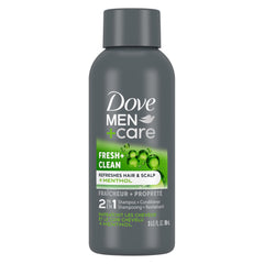 Dove Men+Care Fortifying 2 en 1, botella visible, refresca y limpia cabello normal a graso.