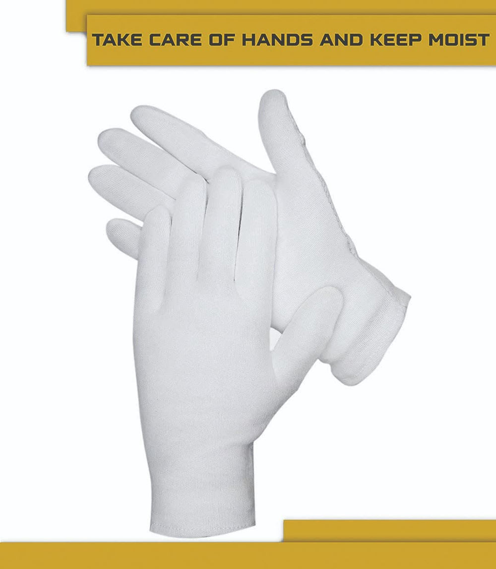 Guantes DOVORTEX de algodón blancos, set de 12 pares, cómodo uso diario.