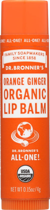 Dr. Bronner's bálsamo labial naranja jengibre, empaque compacto para viaje