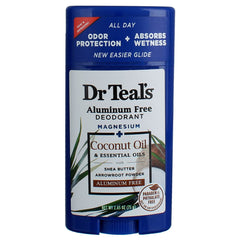 Dr Teal's desodorante sin aluminio con aceite de coco, controla la humedad.