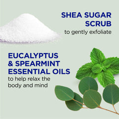 Dr Teal's Shea Sugar Scrub aceites-esenciales-eucalipto-menta, aroma fresco revitalizante