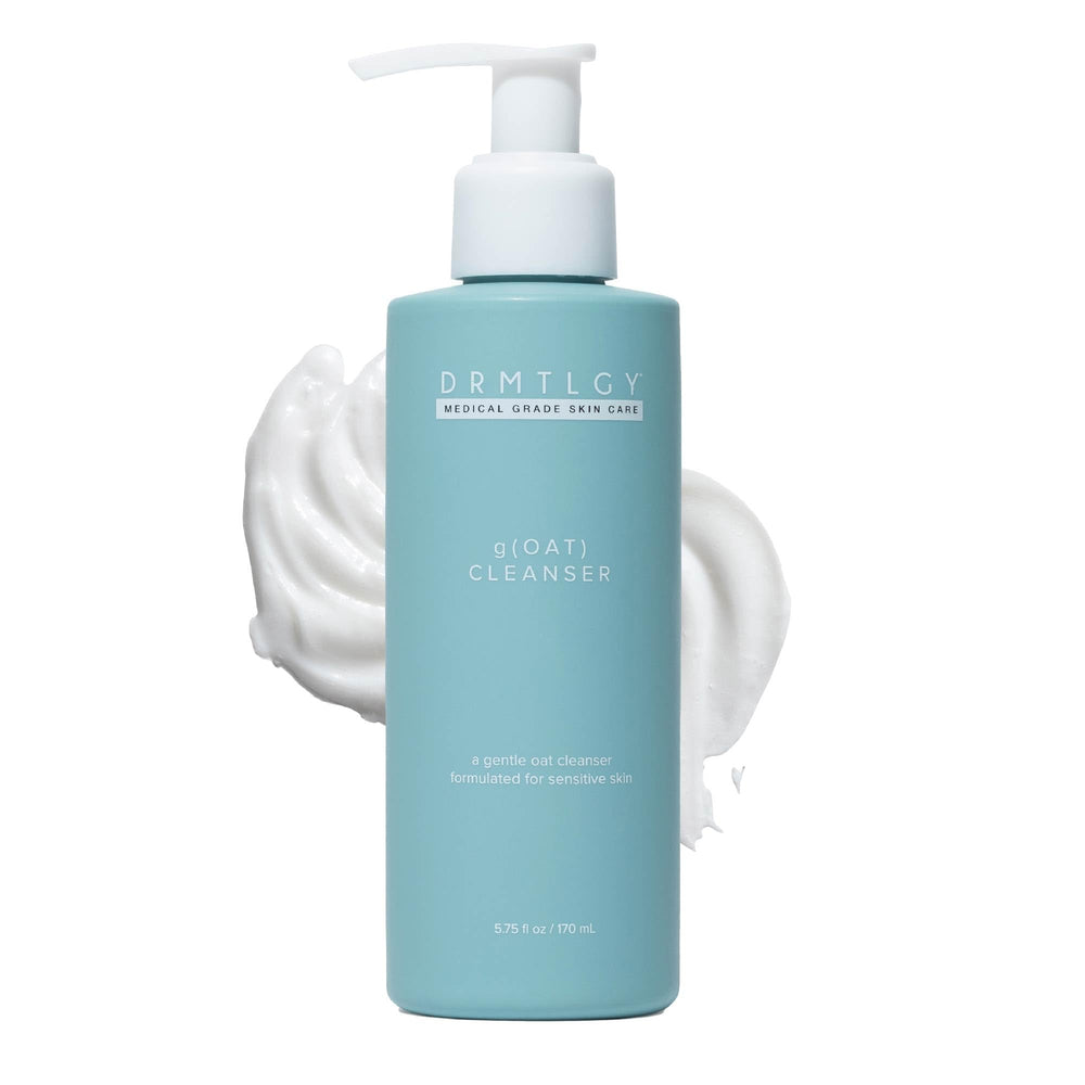 DRMTLGY gOAT Limpiador: botella visible y textura cremosa para uso diario suave