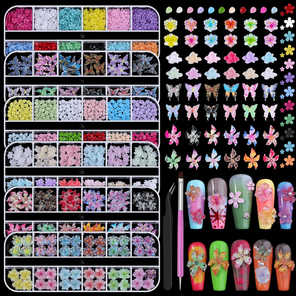 Adornos de flores de edittime para uñas, juego de 6 colores para diseños llamativos.