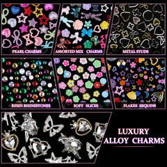 Edittime perlas planas y piedras brillantes para acabados elegantes en uñas.