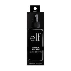 e.l.f. Makeup Mist & Set, pulverizador en uso, facilita aplicación previa para mayor fijación.