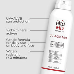 Envase doble de 5 oz de EltaMD UV AOX Mist para rostro y cuerpo.