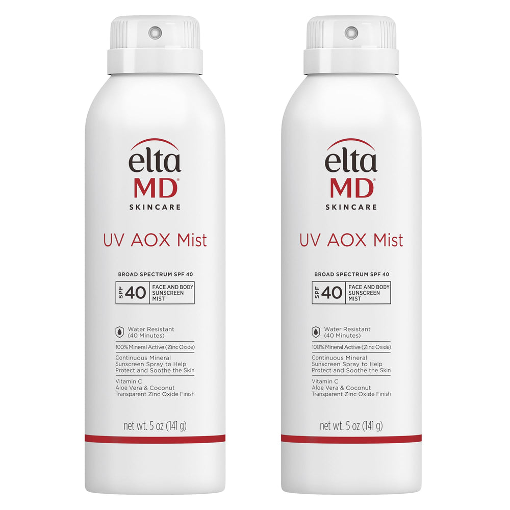 Protección mineral EltaMD UV AOX Mist en spray para rostro y cuerpo, sin blanqueo visible.