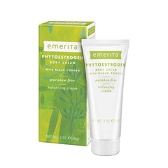 Emerita crema corporal fitoestrógenos, envase práctico para uso diario.