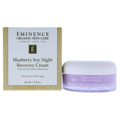 Eminence arandano-soja crema de noche en botella, hidratación profunda para despertar piel radiante.