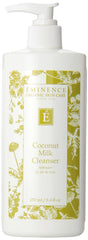 Eminence Leche Limpiadora de Coco, botella visible, limpia suavemente sin resecar.