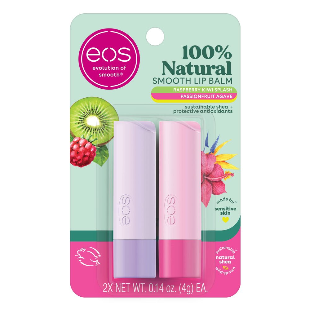Bálsamo EOS Frambuesa-Kiwi Salpicadura hidrata labios sensibles.