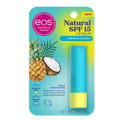 bálsamo labial eos spf 15 con piña coco para protección diaria y sabor tropical.