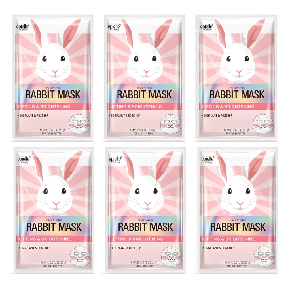 Epielle mascarilla facial conejo, 6-pack, ideal para spa en casa