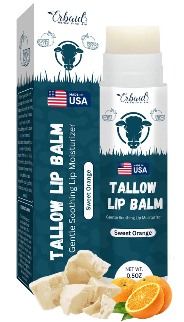 Bálsamo Erbaid con sebo de bison en envase naranja para labios hidratados