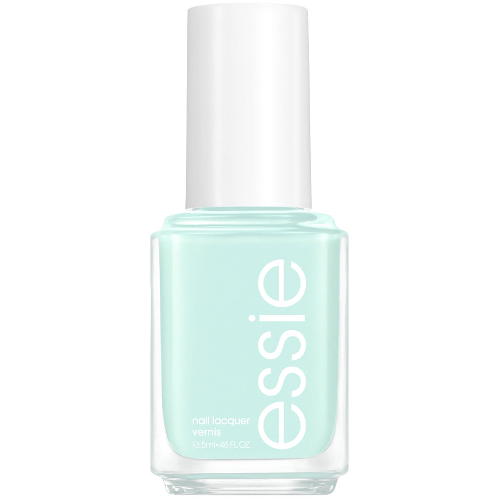 Esmalte essie Seas The Day en tono menta con brillo duradero.