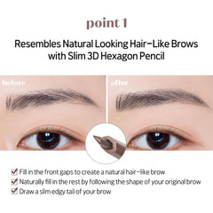 ETUDE Bare Edge Brow Pencil diseño 3D hexagonal para mayor precisión