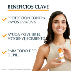 Protector solar rostro Eucerin, crema de textura ligera para absorción rápida.