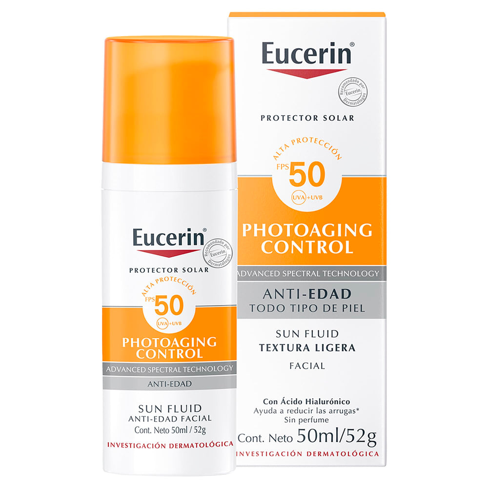 Protector solar facial Eucerin en envase de 50 ml para uso diario y protección UV.