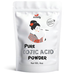 EVADY polvo de acido kojico 4oz en empaque, facilita la dosificación para cosméticos