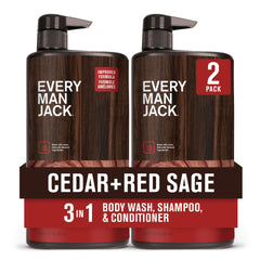 Every Man Jack Cedar + Red Sage, botella; aroma vigorizante para la ducha diaria.