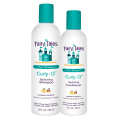 Champú Fairy Tales Curly Q en botella, hidrata y define rizos infantiles.