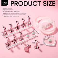 Fandamei: diez soportes rosas metalizados para practicar uñas con acabado brillante.