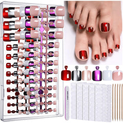 Uñas postizas FANDAMEI en 6 colores para dedos de pie, manicura rápida y duradera.