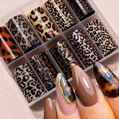 FBABFBUO Leopardo láser en uñas, diseño rápido y duradero.