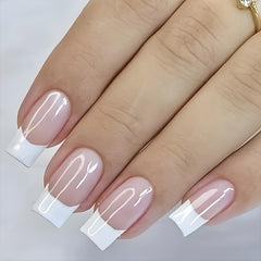 FBABFBUO uñas Frances blanco, forma cuadrada mediana, nude rosado para uso diario