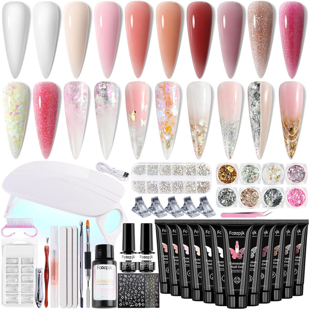 Fcozpjk kit-gel-poly-12-colores: permite uñas más largas en casa con acabado suave.