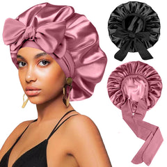 FIRSTPELLA bonete de seda para dormir, negro con rose dorado, protege el cabello.