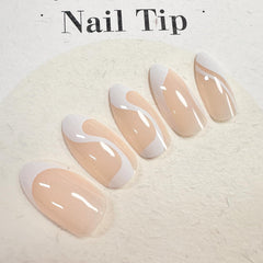 Uñas postizas FJSMTOPl Almendra francesa con líneas onduladas para estilo elegante