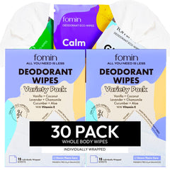 Toallitas desodorantes de viaje FOMIN, paquete de 30 unidades, ideal para llevar en el bolso.
