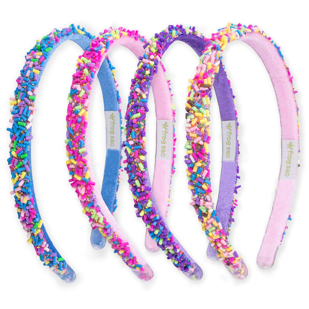 Diadema fina de lentejuelas rosa de FROG SAC para peinados rápidos y brillantes.