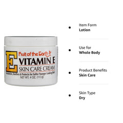 Fruit of the Earth crema vitamina E, etiqueta libre de crueldad.