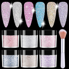 Furtherpretty polvo brillo uñas plateado, reflejo intenso para acabados deslumbrantes.