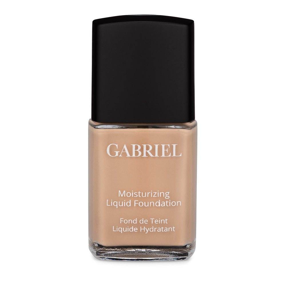 Gabriel Cosmetics fundación líquida orgánica tono beige natural, envase con bomba para aplicación precisa.