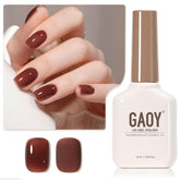 GAOY Jelly Brown, bote frontal, muestra tono translúcido perfecto para capas suaves en casa
