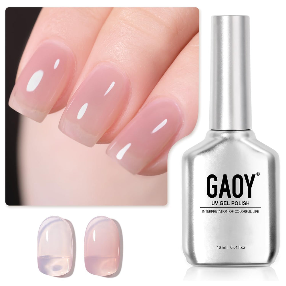 GAOY Jelly Nude esmalte gel rosado traslucido en botella, ideal para aplicar en casa.