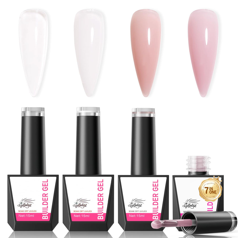 Gellaktik Builder Gel base transparente para acabado natural y duradero.