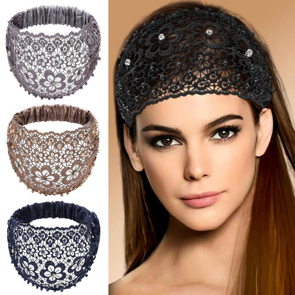 Diadema Generic con encaje bohemio, flor y perlas para un look elegante.