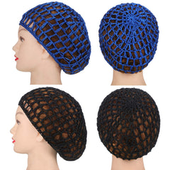 Geyoga snood de malla morada, mantiene el cabello fuera de la cara.