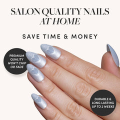 Glamnetic acabado terciopelo azul, suave y sofisticado para uñas modernas.