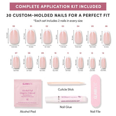 Glamnetic Pearl Glaze: kit completo con uñas, pegamento y lima para instalación rápida.
