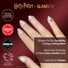 Glamnetic uñas prensadas cortas ovaladas con brillo para uso diario.