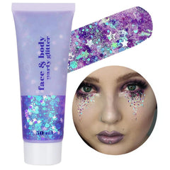 Go Ho Glitter Sirena Morada, botella de purpurina holográfica para rostro y cuerpo, fácil de aplicar