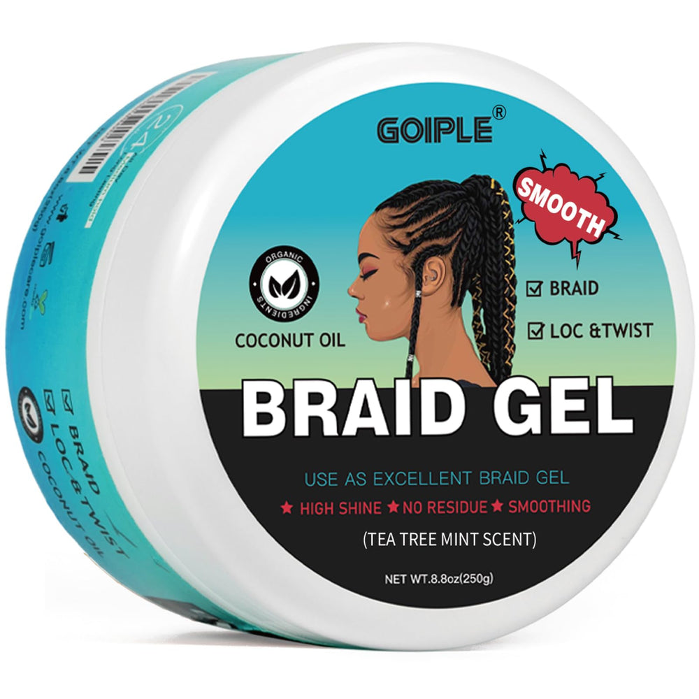 Goiple gel para trenzas y locs, envase fácil de identificar para uso diario.